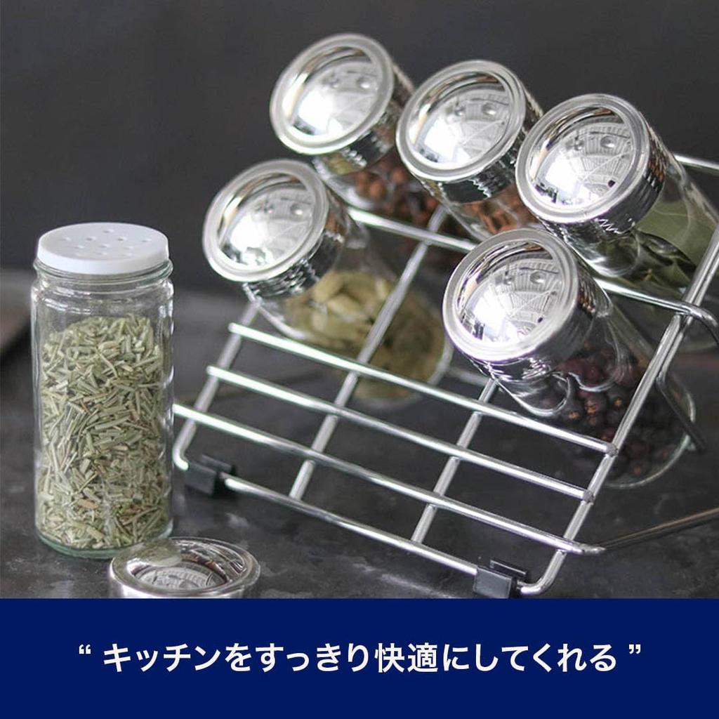DULTON 6 Bottle Spice Rack Glass Polystyrene Chrome Plated Steel China BSP5801 CH01-K14 Body Lid Rack