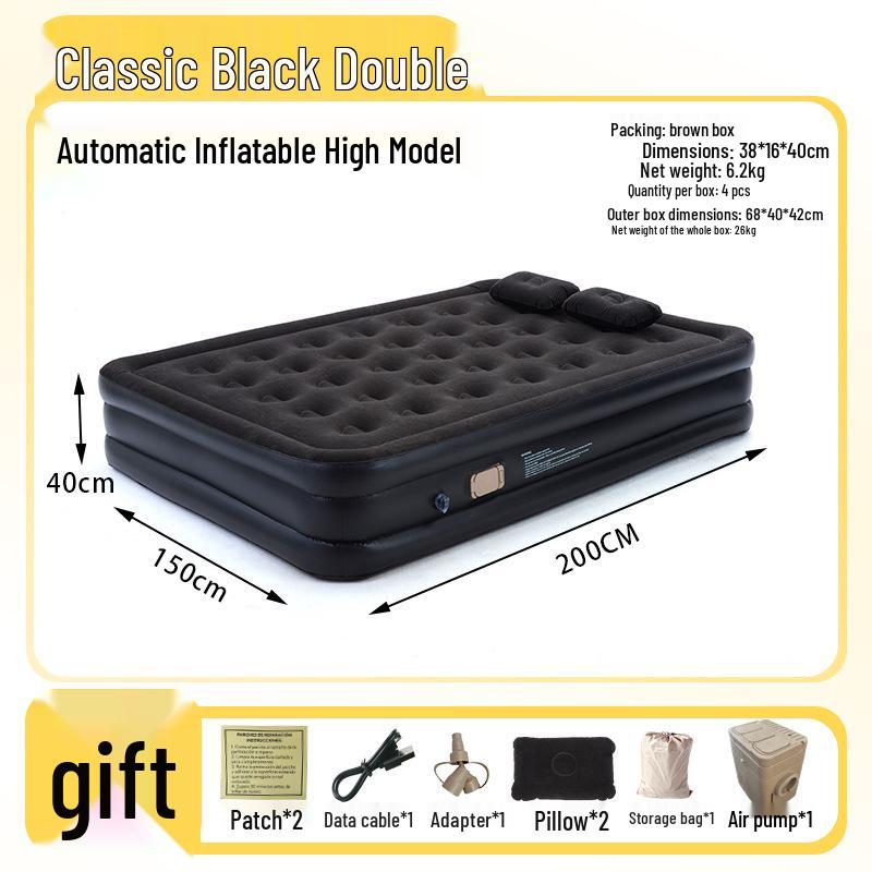 Xiyin Automatic Inflatable Camping Mat with Built-in Pump, Flocking Surface, Headboard, and Extra-Thick Design