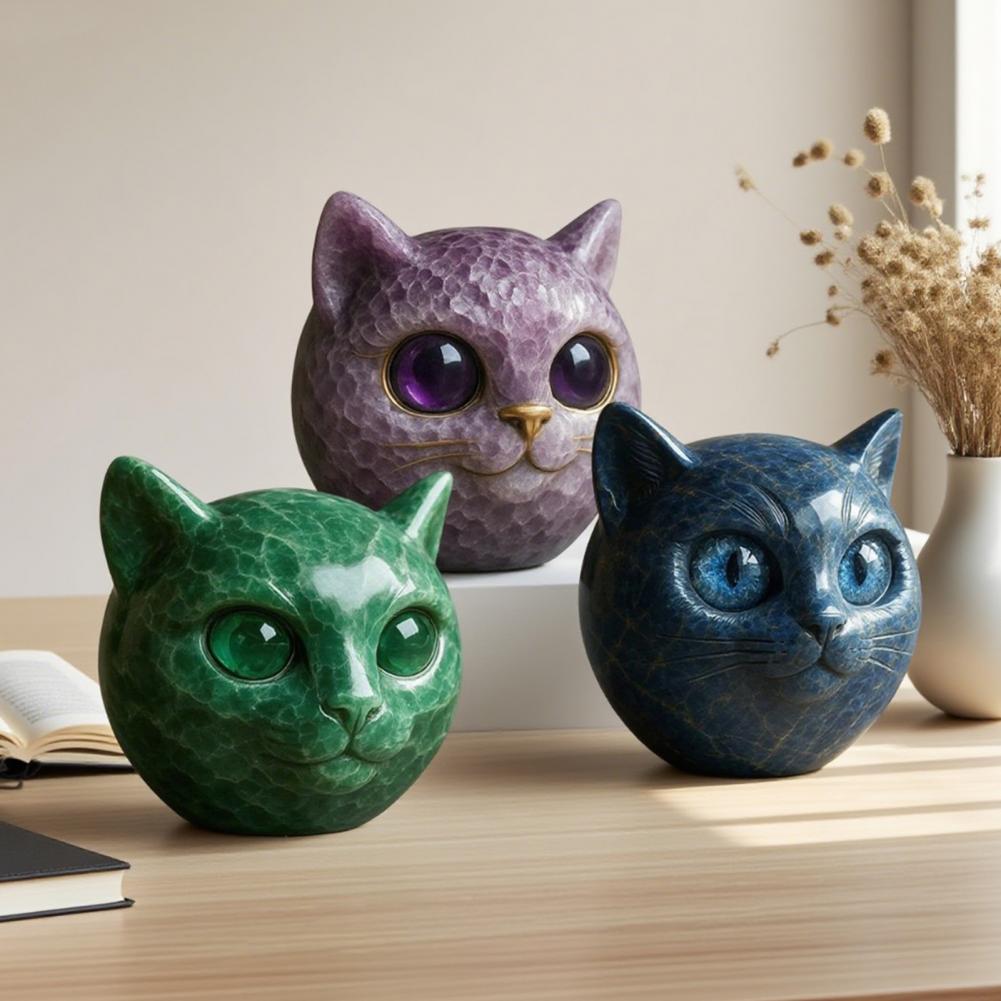 Resin Cat Ornament Balancing Cat Sculpture Hand-carved Cat Stone Sculptures Elegant Home Decor Healing Stones for Lovers Mini