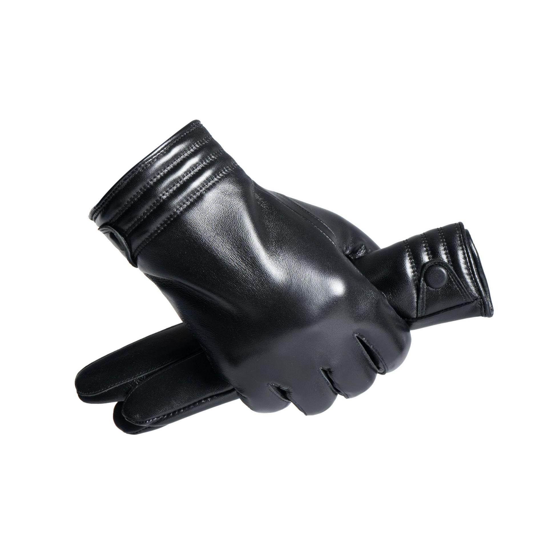 

Мужские зимние перчатки из натуральной кожи с флисовой подкладкой - Теплые из овчины, деловой стиль One Size чёрный