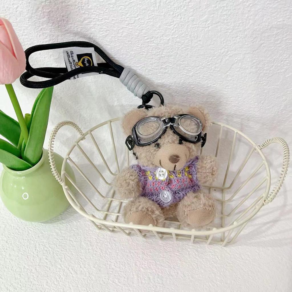 Kreslená klíčenka s pilotem pandou - Roztomilá plyšová hračka medvěd jako dárek pro studenty