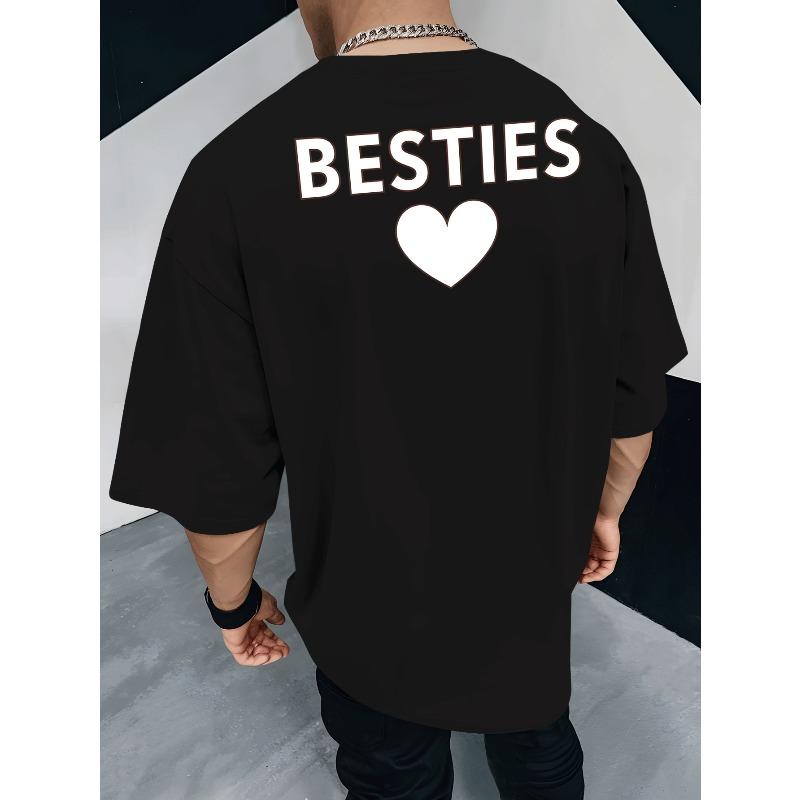 

New summer Men s back printed short-sleeved T-shirt, fashionable and trendy top, spring and summer round neck base shirt, versatile and breathable S чёрный