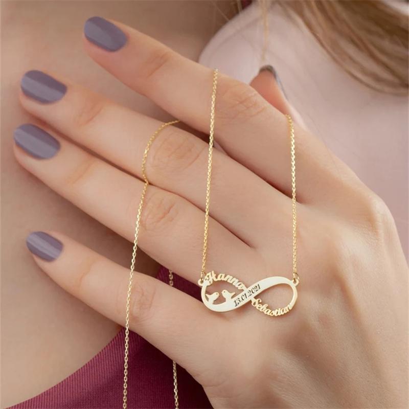 Infinite Layer Necklaces for Women Personalized Stainless Steel Custom Necklace Couple Jewelry Nameplate Pendant