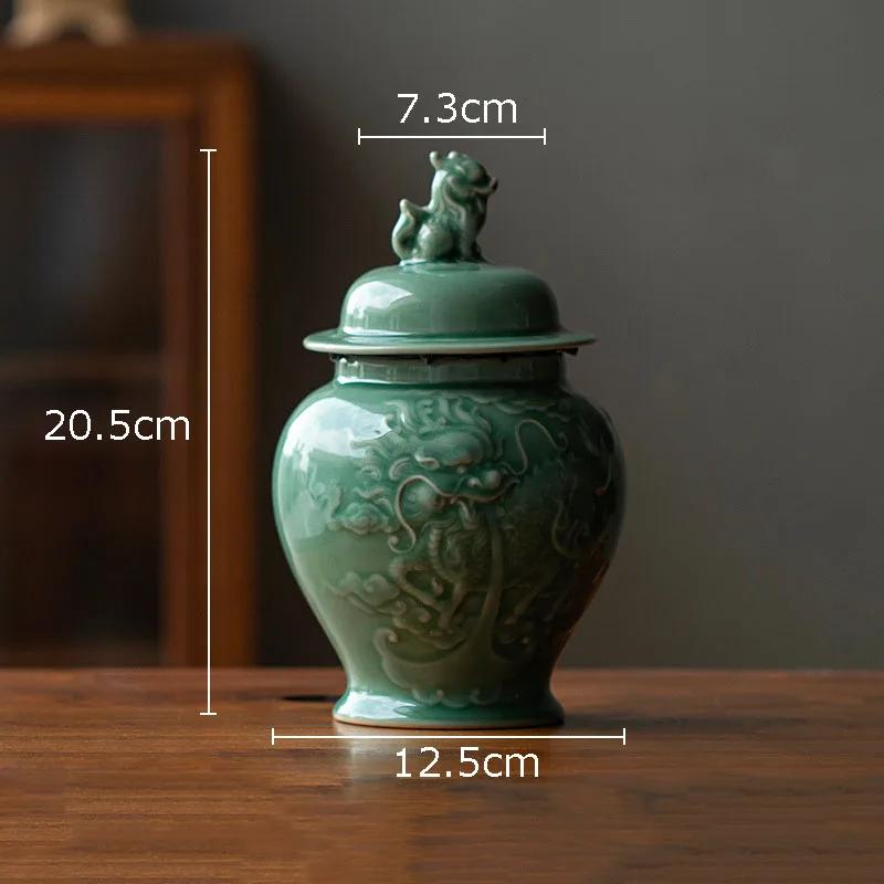 

Kirin Mythical Creature Relief Ceramic Storage Jar Ginger Jar Sealed Tea Canister Desk Decoration Jewelry Box Cosmetic Container