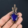 Lab-Created Blue Sapphire Gemstone Handmade Pure Copper Wire Wrapped Pendant Jewelry For Memorial Day