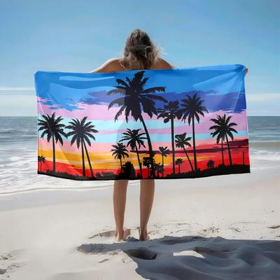 1pc Tropical Sunset Silhouettes 2D Printed Microfiber Beach Towel, Quick Dry Super Absorbent. Great for Beach, Pool
