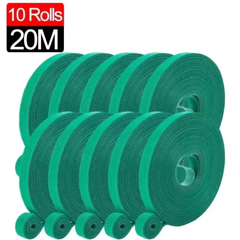 Fascetta autoadesiva in nylon per piante, verde, regolabile, con gancio e anello, supporto per spago da giardino, fascetta riutilizzabile, nastro di fissaggio