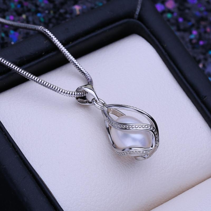 

LSOOYH натуральный пресноводный рисовый жемчуг кулон модный серебряный цвет клетка кулон ожерелья для женщин подарок для девочек белый