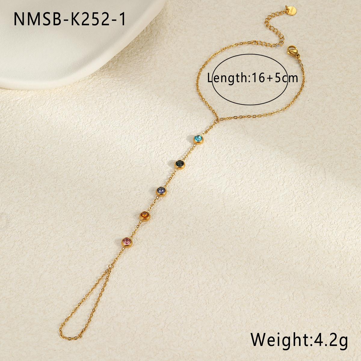 GEMCHIC Women s Stainless Steel Multi-Finger Chain Bracelet Y-Shape Necklace with Colorful Zircon