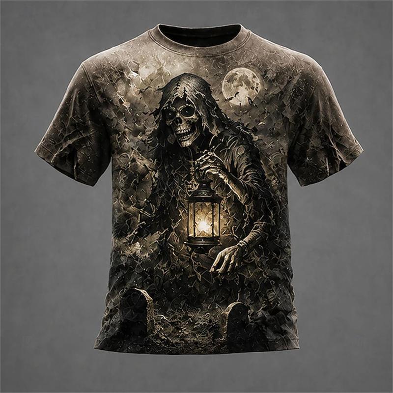 Summer Men's Halloween Horror 3D Printed Crew Neck T-Shirt Fashion Versatile Trend Breathable Casual
