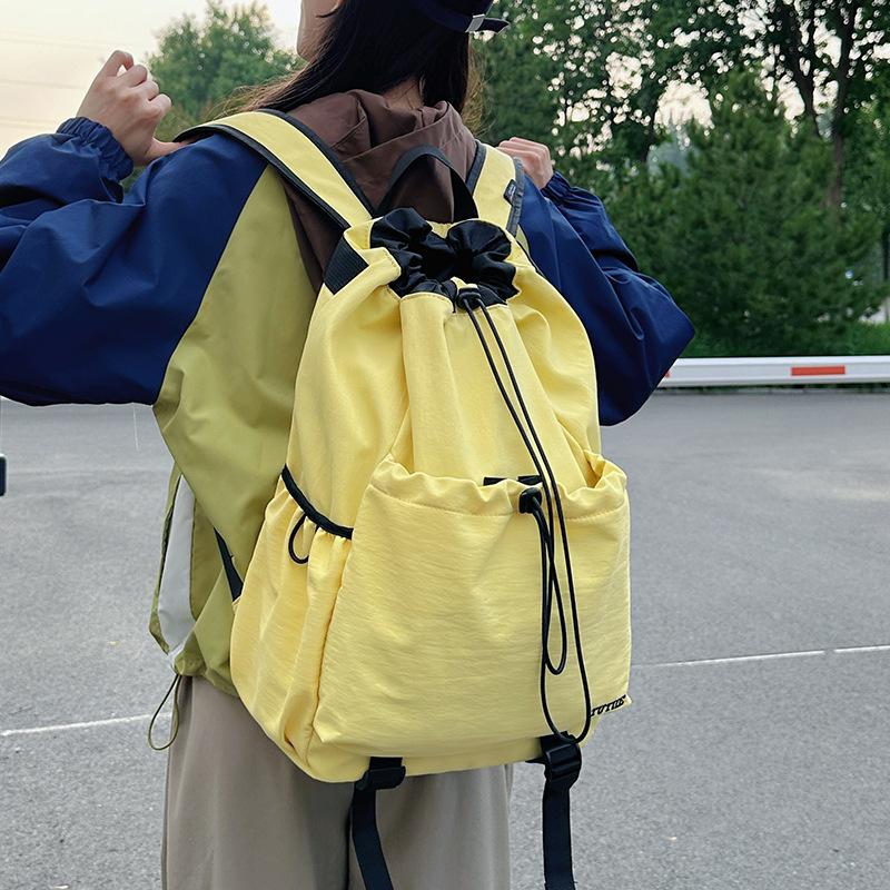 Schoolbag Drawstring Bundle Mouth Bag Backpack Women's Leisure Commuter Lightweight Outdoor Backpack Splicing Color Contrast Anti-splashing Travel Bag