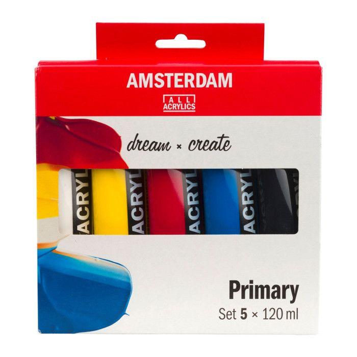 Peinture acrylique - Amsterdam - 5 tubes - Couleurs primaires - 5 x 120ml