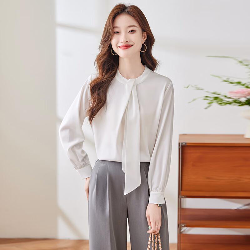 Women s French Ribbon Chiffon Blouse L