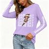 Women's Fashion Long Sleeve Neck Top with Rugby Print and Split Hem