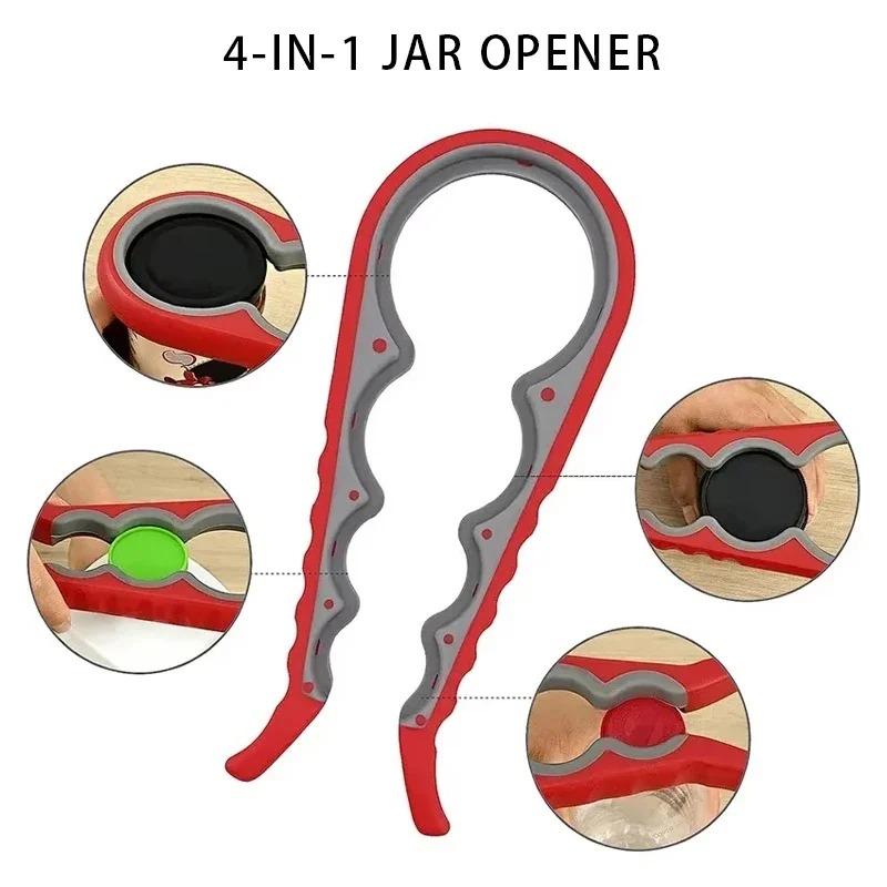 Burköppnare Multifunktionell fyra i en dryckesflasköppnare Cap Twister Fyrpositionsburköppnare Anti-Slip Cap Twister