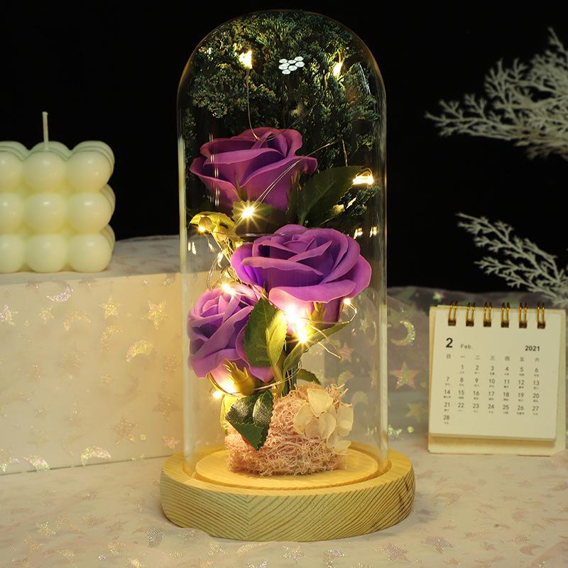 Valentine's Day Gift with Lamp Glass Cover Rose Gypsy Star Gift Box Birthday Gift Girlfriend Girlfriend Wife Night Light