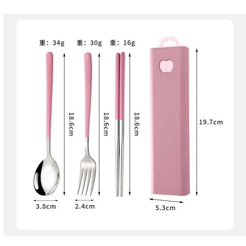Stainless steel cutlery set with a sliding case for easy operation and portability. Perfect for students and adults, school lunches, outdoor activitie