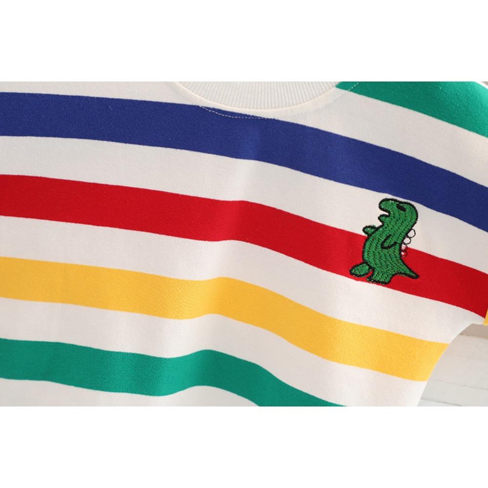 Children's Autumn Clothing Set for Boys and Girls Striped Round Neck Jeans Two-piece Set with Bag