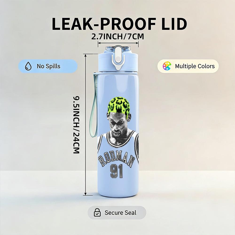 1PC Green Alien Monster Circular Cartoon Print 750ml Portable Sports Water Bottle Leakproof Gym Outdoor Travel Drink Cup