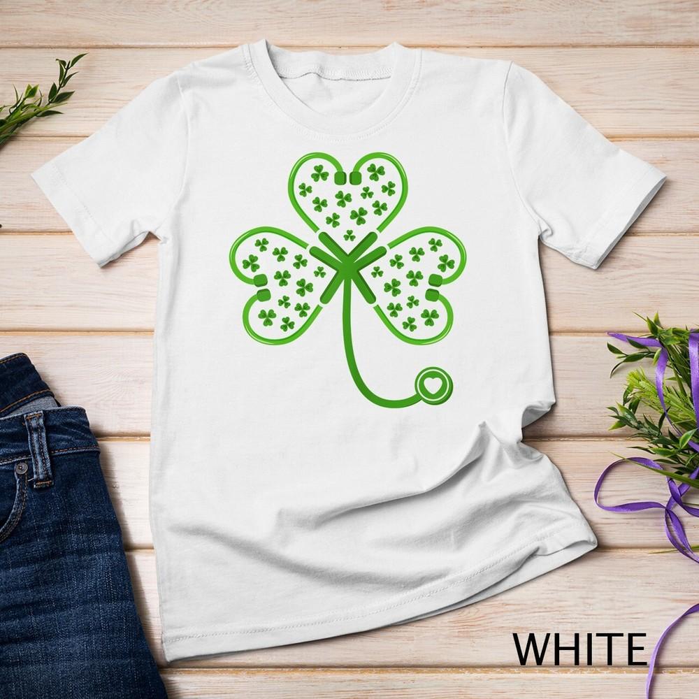 

Womens Shamrock Stethoscope Nurse T Shirt St Patricks Day Lucky Unisex T-shirt 4XL