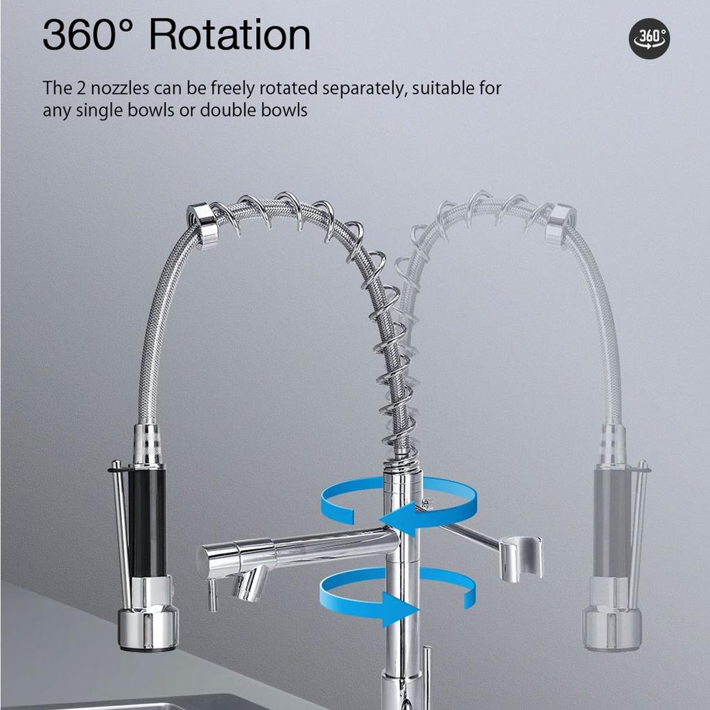Pull Out Kitchen Tap Chrome Finished Spring Faucet Swivel Spout Vessel Sink