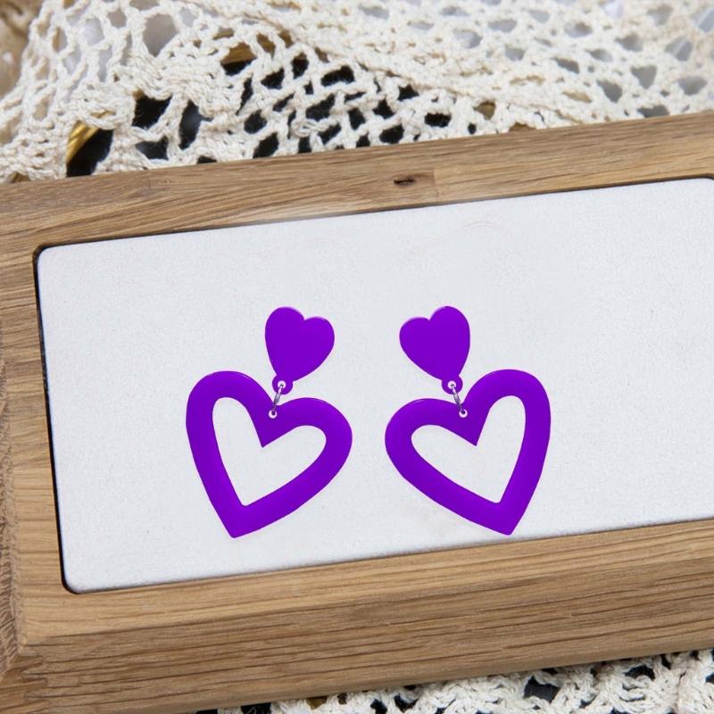 Stylish Heart Acrylic Earrings Pink Ear Drops Lady Party Hollow Heart Statement Earring Valentines Day Gift Lightweight