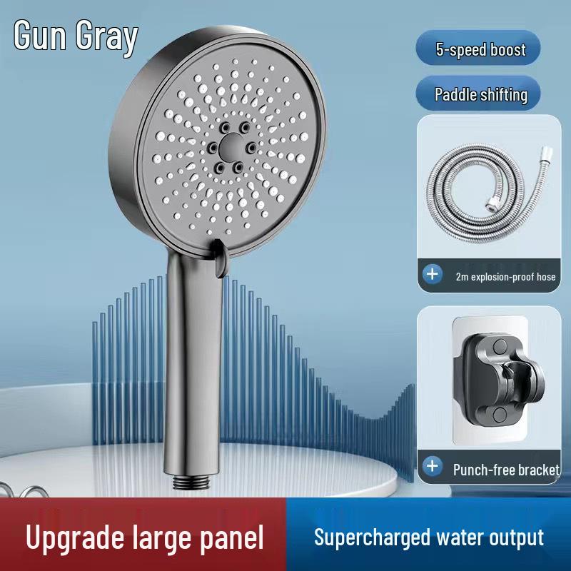Black Universal Five-Speed Air-Boost Shower Head For Bathroom