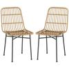 Set of 2 Chairs for Kitchen and Living Room Boho Style, Modern Chairs in PE Rattan and Steel, 45x57x83 cm, Yellow