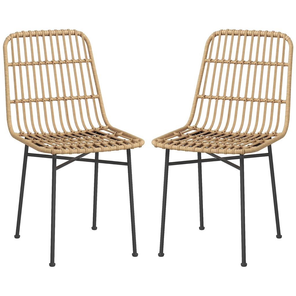 Set of 2 Chairs for Kitchen and Living Room Boho Style, Modern Chairs in PE Rattan and Steel, 45x57x83 cm, Yellow
