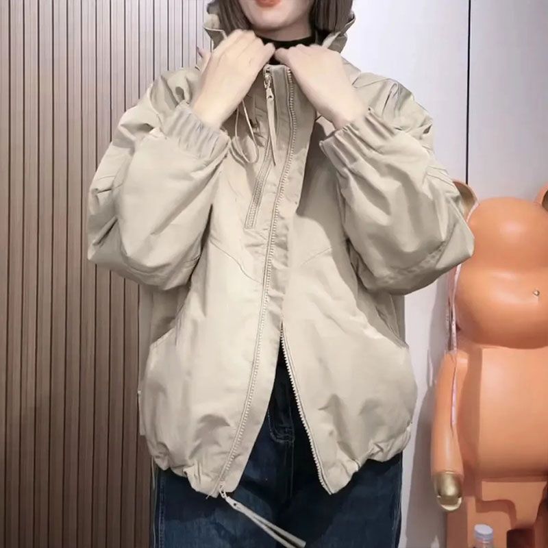 Women's Long Sleeve Jacket Hooded Casual Zip Up Loose Windbreaker Outerwear Coat For Spring Autumn