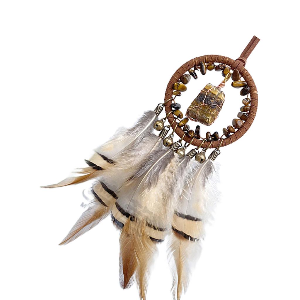 Handmade Woven Dreamcatchers Car Window Wall Hanging Feathered Tassels Natural Stone Bells Ornament for Bedroom Decors