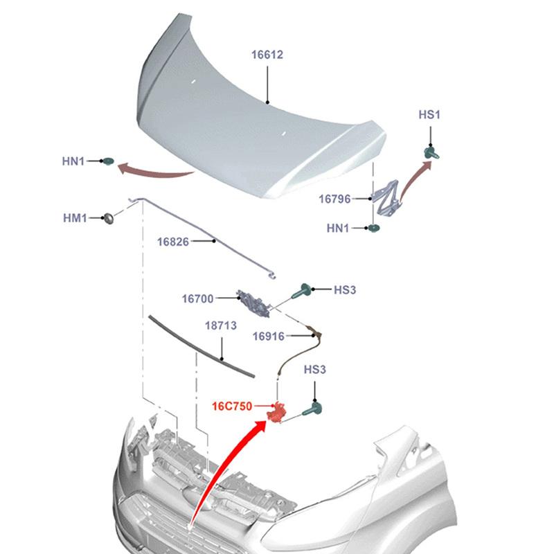 Wspornik zwalniacza zatrzasku maski do Ford Transit Do Tourneo BK21-16B974-AD 1778879 Wspornik zwalniacza zatrzasku maski