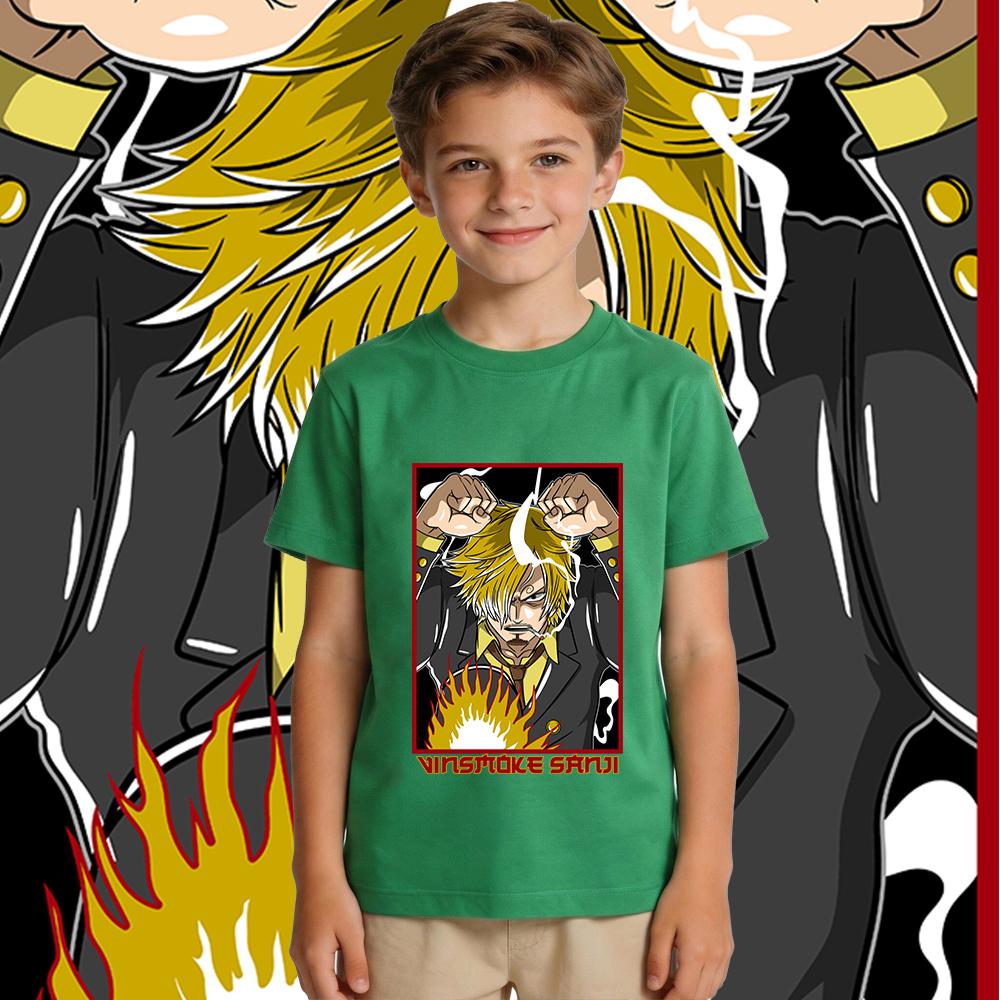 One Piece Sanji Anime Print Kids Cotton Short Sleeve T Shirt Boys Girls Casual Summer Top Soft Breathable Daily Wear