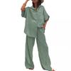 Women's Casual Sets Summer Cotton and Linen Short-sleeved Lapel Shirt Straight Trousers Two-piece Set