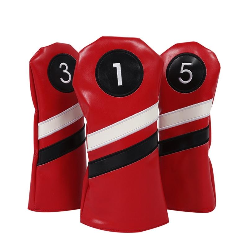 3Pcs Driver/Fairway Wood/Hybrid Club Head Cover Set Leather Golf-Club Headcovers Portable Golf Accessories for Women Men