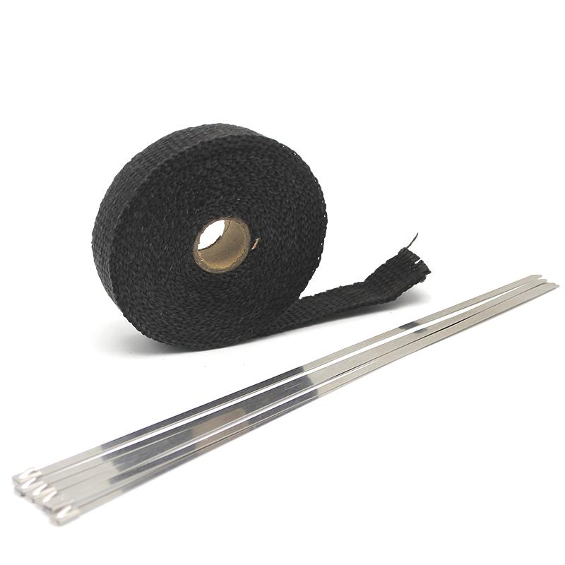ZSDTRP 25mm*5/10/15M Titanium Exhaust Heat Wrap Roll for Motorcycle Fiberglass Heat Shield Tape with Stainless Ties
