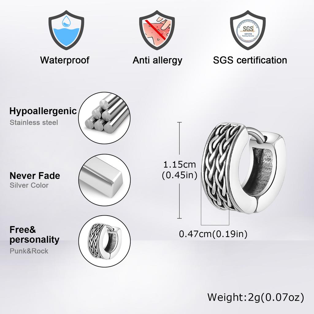 Punk Viking Hoop Earrings for Men Boys,Vintage Celtic Knot Stainless Steel Huggies Earrings,Hip Hop Cool Street Zircon Gifts