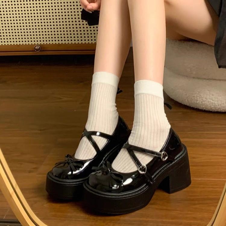 Butterfly Knot Thick High-heeled Small Leather Shoes for Women 2024 New Japanese JK Versatile Mary Jane Single Shoes