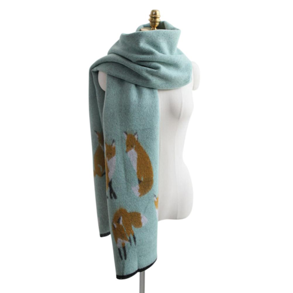 Women Winter Warm Cashmere Scarf Fox Printed Thicken Shawl Fashion All-match Scarf Wrap