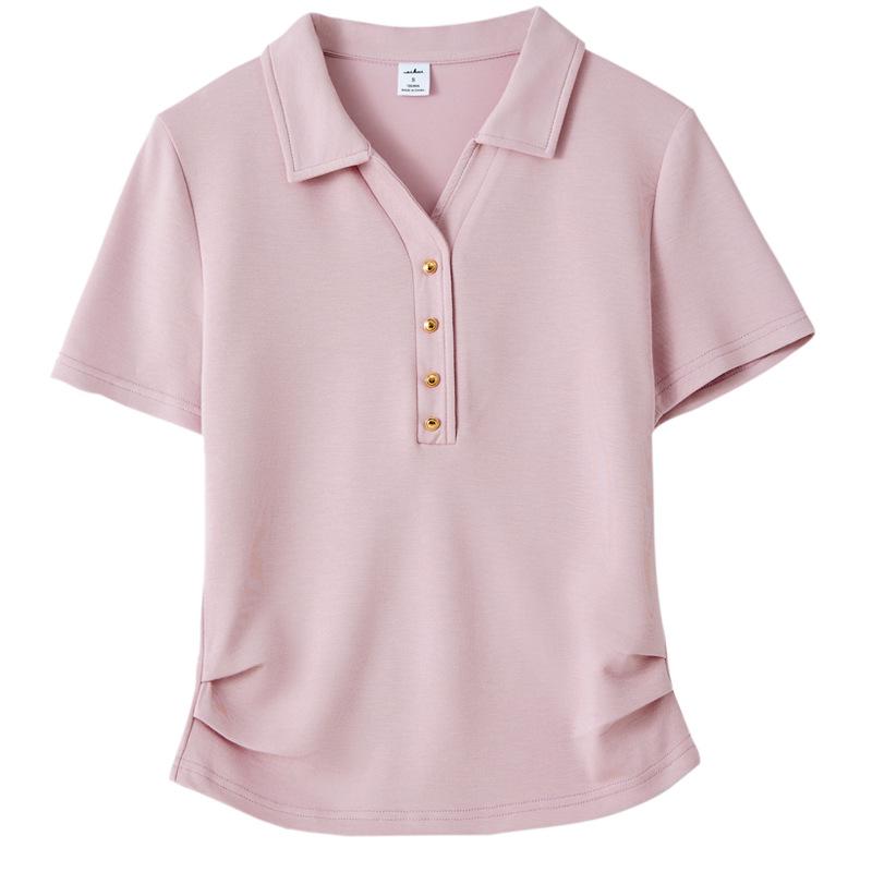 Womens Solid Collar Color Polo Short Sleeve Tshirt Summer 2025 Fashion Casual Top