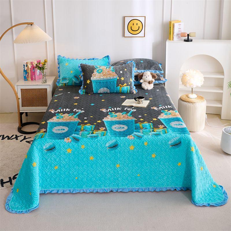 Milk Velvet Crystal Velvet Bed Cover Mattress Cover Blanket Kang Cover Warm Plus Velvet Blanket Quilted Bed Sheet Thickened Three-piece Set