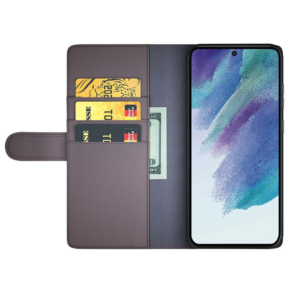 For Samsung Galaxy S21 FE 5G Case Genuine Split Leather Phone Cover with Wallet Stand