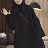 2025 Korean Style Slimming Mid-Length Coat for Petite People - Loose Fit, Long Hair Wool Outerwear for Autumn/Winter