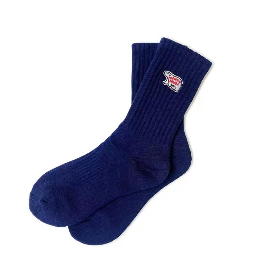 

Trendy Polar Bear Embroidery Mid-Calf Cotton Socks for Men & Women - Thickened Terry Bottom, Japanese Style, Sportswear One Size темно-синього кольору