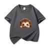 Kids Cotton T Shirt Cute Peeking Hedgehog Print Crew Neck Short Sleeve Tee Casual Breathable Boys Girls Summer Tops