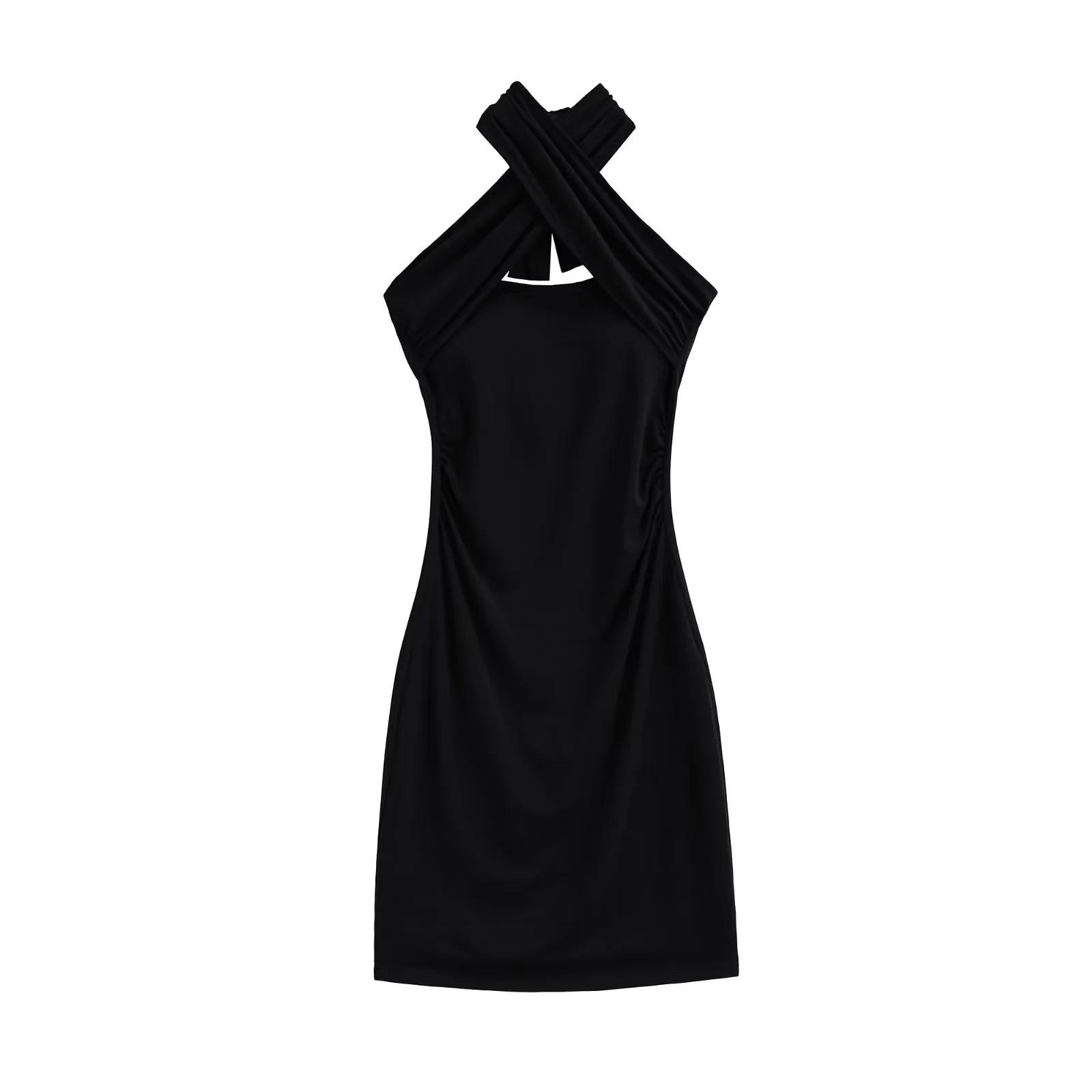 Spicy Girl Halter Backless Slimming Short Dress – High-End Waist-Cinched, Hip-Hugging Design for Women S чёрный