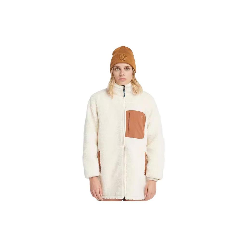 Timberland Solid Color Fleece Jacket With Stand Collar Women Jacket Smoke-White A6HMN-V04
