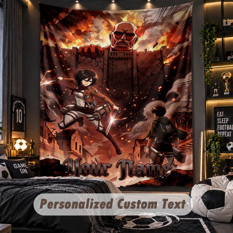 Personalized Wall Tapestry,Attack on Titan Custom Printed Name, Fabric Wall Art For Indoor Room Backdrop