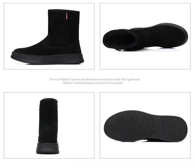 Men's Trendy Suede Cowhide Snow Boots: Warm High-Top Casual Cotton, Fashionable, Versatile Slip-On with Side Zipper