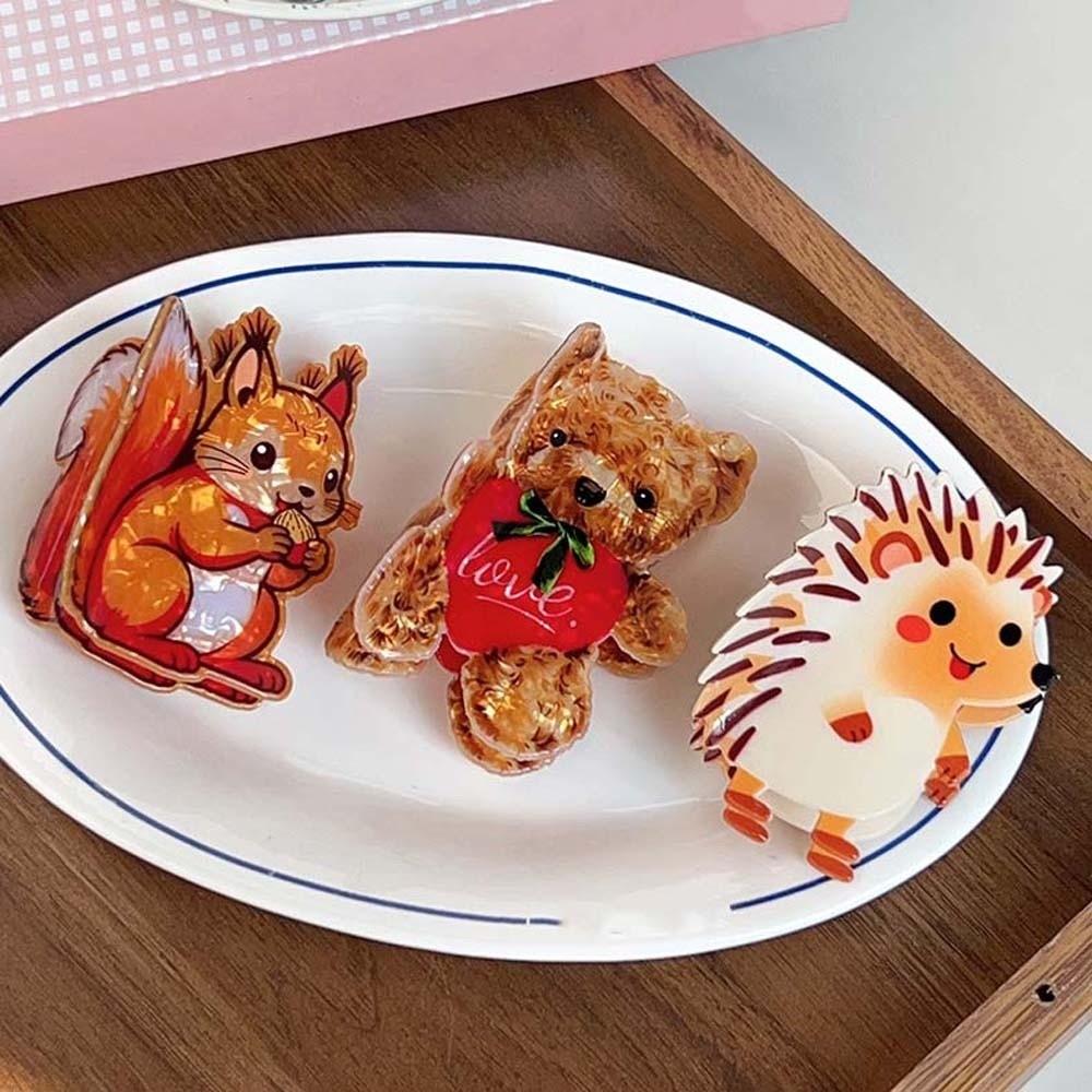 Peacock Cute Bear Hair Claw PVC Acrylic Hair Claw Cartoon Animal Shark Clip  Female